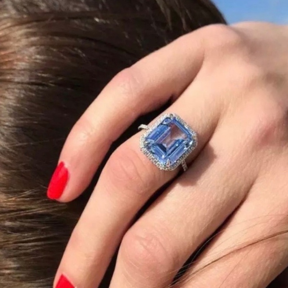 NEW💍925 STERLING SILVER HALO SAPPHIRE RING, CUTE RING, SHINY RING. - Picture 4 of 6